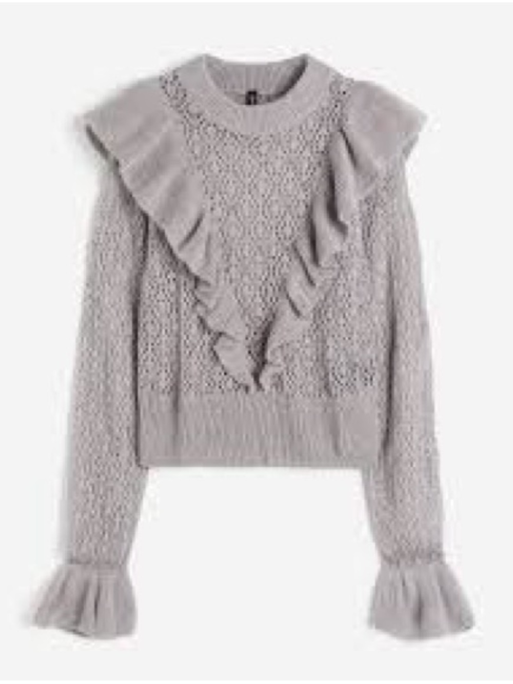 H&M Light Gray Ruffle Detail Crewneck Sweater